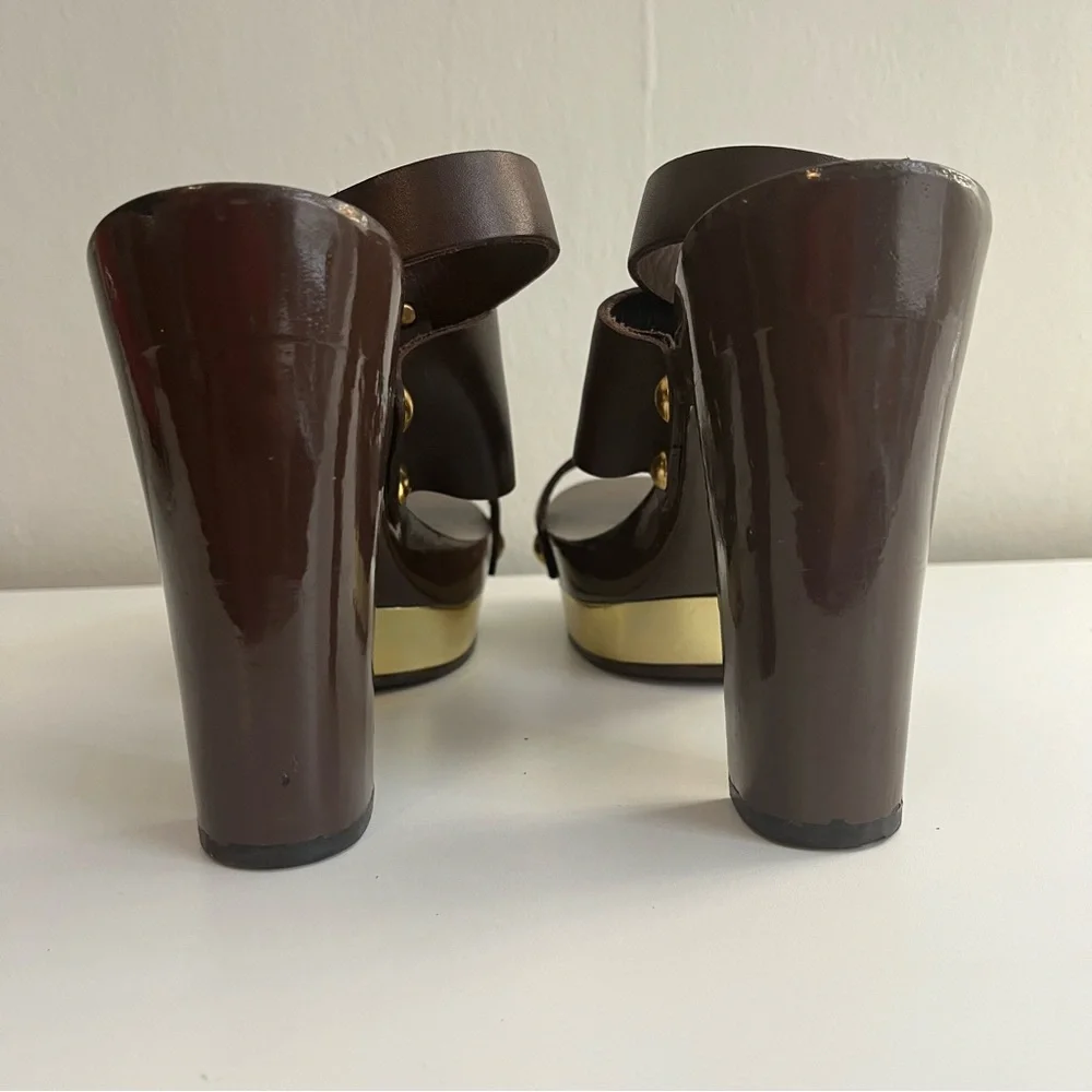 Michael Kors Brown Leather Platform Heel Sandals